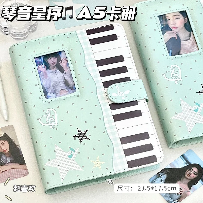 Immagine 7: Raccoglitore per Fotocard A5 Verde Menta da 3 Pollici in Pelle PU, Album a Fogli Mobili per Collezione di Foto Polaroid, per Ragazze e Studentesse
