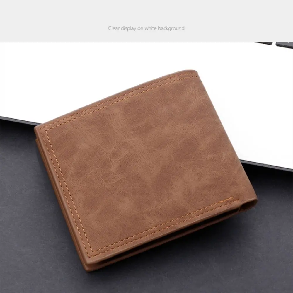 ミニマリスト Pu レザーメンズショートウォレットブラックコーヒー二つ折り複数のポケット大容量 ID カードホルダー男性女性