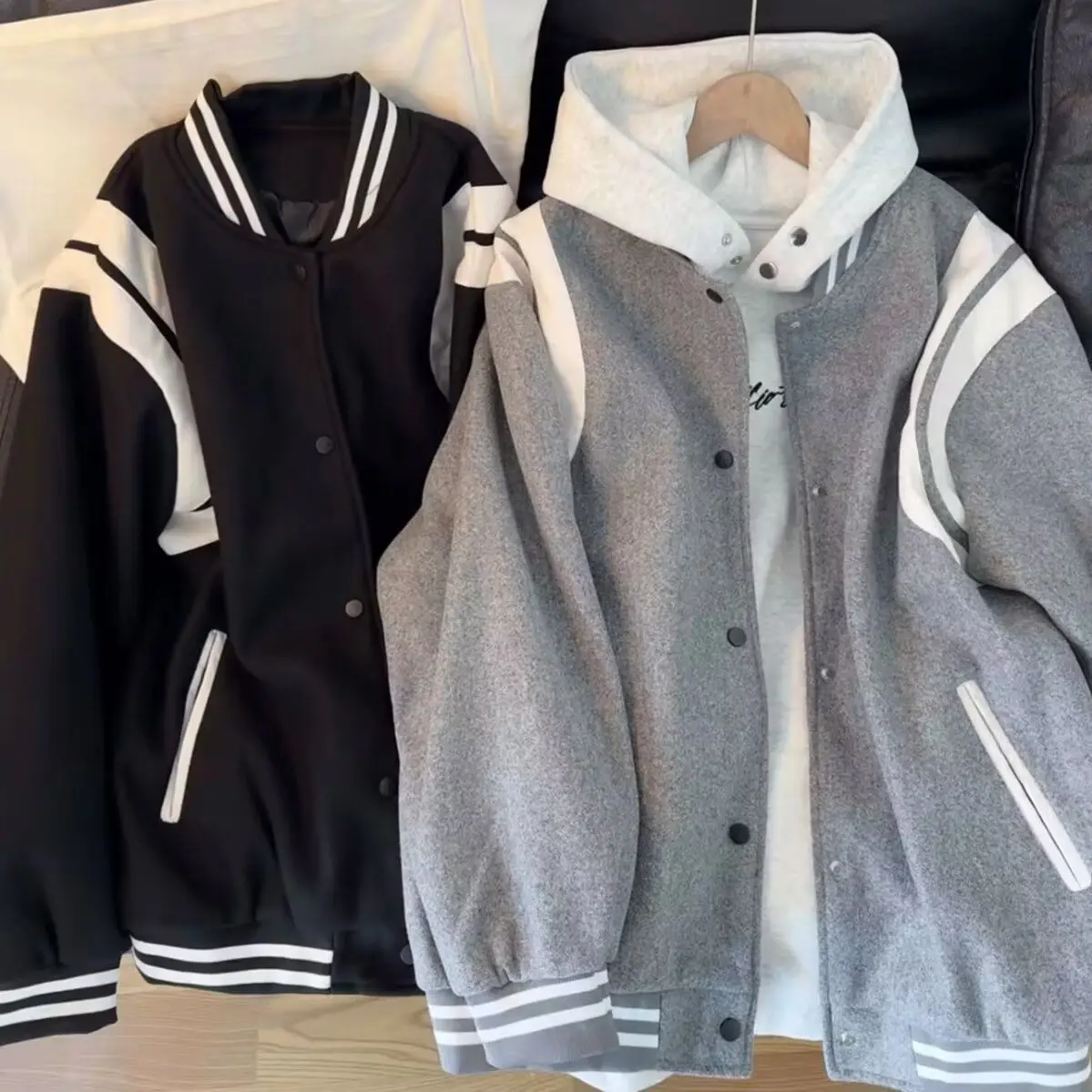 

Street Sle Baseball Jaet Men's Casual Oversized Patchwork Coat Youth ular Stand Fit Windproof Polyester Long Sve