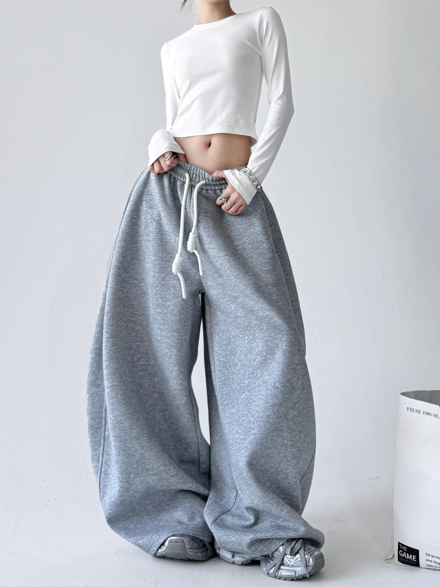 بنطلون نسائي عصري بخصر عالٍ وساق واسعة، سروال فضفاض غير رسمي على الطراز الكوري، موضة الخريف، مقاسات كبيرة، قصة مستقيمة