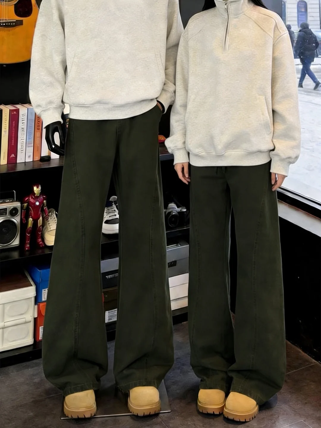 

Military een Angle Cut Jeans Men's Waed Pure Cotton Straight Workwear Pants Flared Leggings mid Waist Zipper Closure