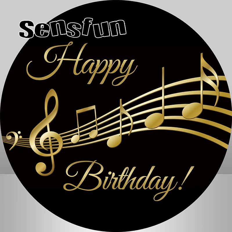 الذهب الأسود الموسيقية ملاحظة الكبار غطاء خلفية مستديرة سيدة حفلة عيد ميلاد دائرة خلفية للتصوير الفوتوغرافي مرنة