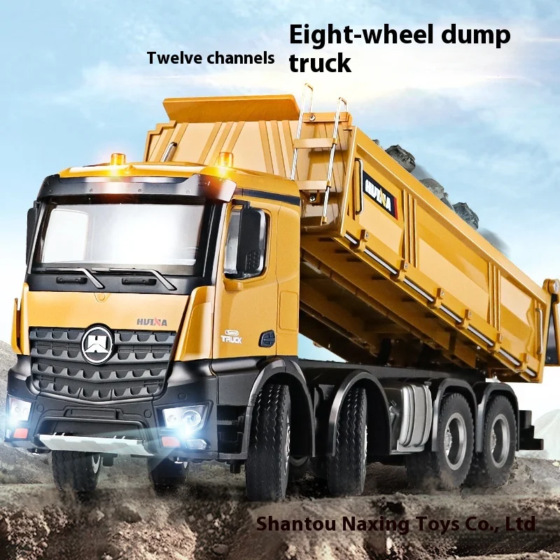 

Huina 536 New Product Twelve Channel 1:18 Alloy Remote Control Full Scale 8-Wheel Heavy duty Engineering dump truck with lights