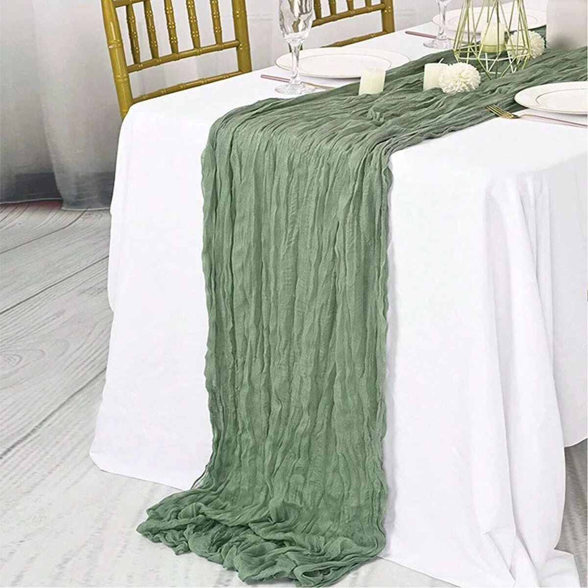 Home Decor Bali - 1Pc 90×180cm Green Wrinkle Table Runner,