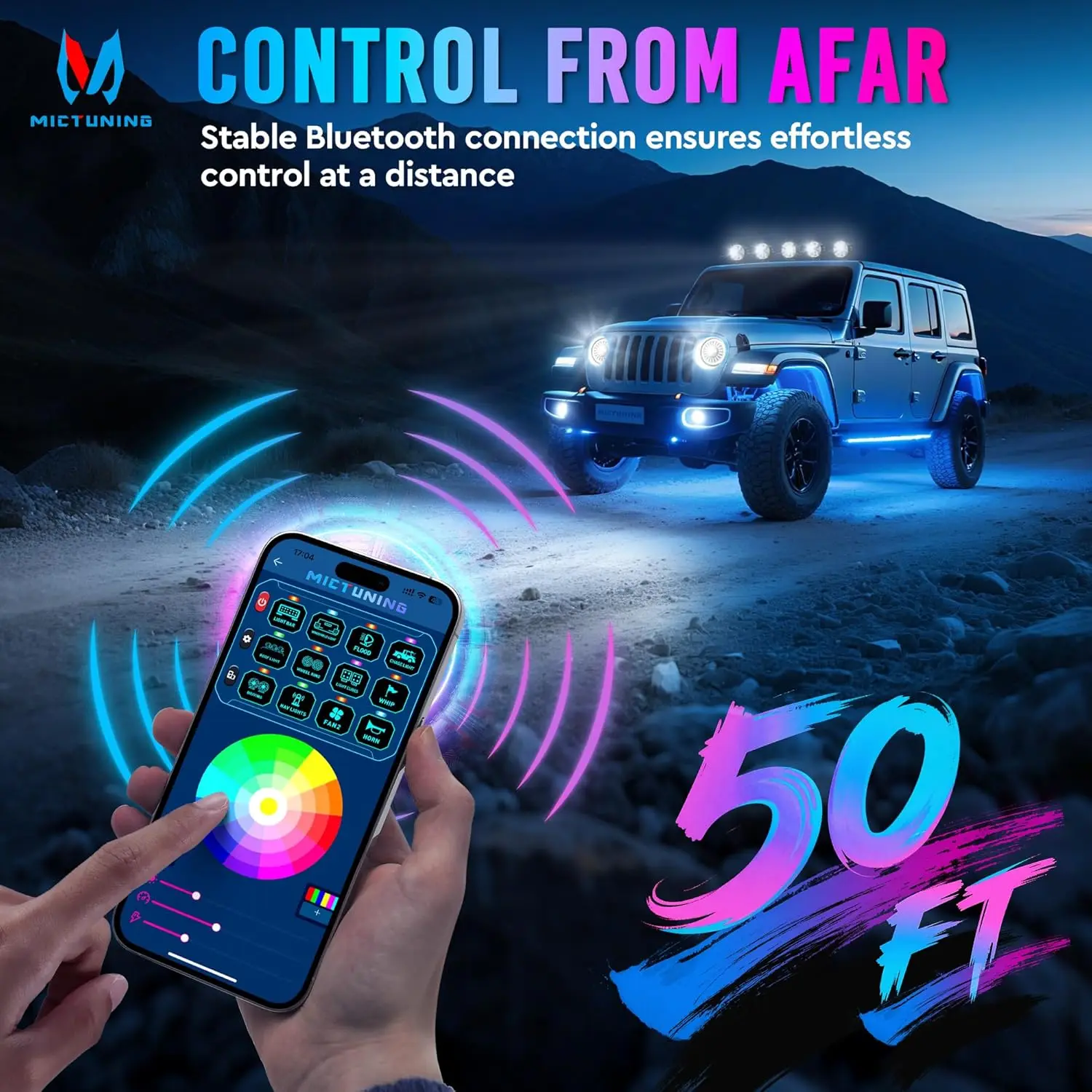 MICTUNING RGB 12 Gang Switch Panel with APP Control, Adjustable Strobe Pulse Momentary, 6-Level Dimming, 12V  IP67 Waterproof