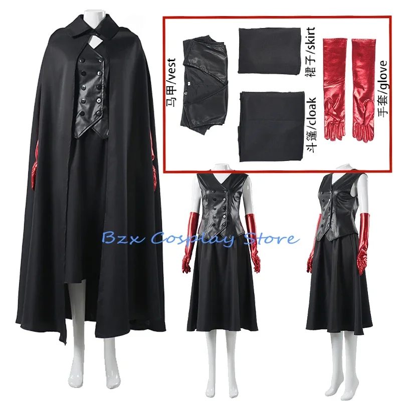 

Lydia Cosplay Anime Beetle 2 Adam Betelgeuse Cosplay Gothic Black Dress Vest Cloak Set Halloween Carnival Party Outfit for Woman