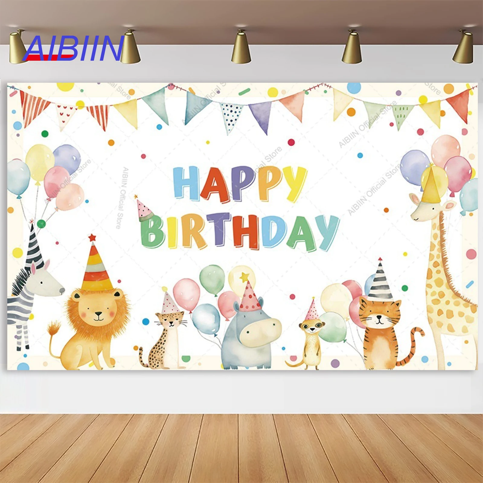 Photography Zebra - Circus Colorful Animals Happy Birthday Backdrop