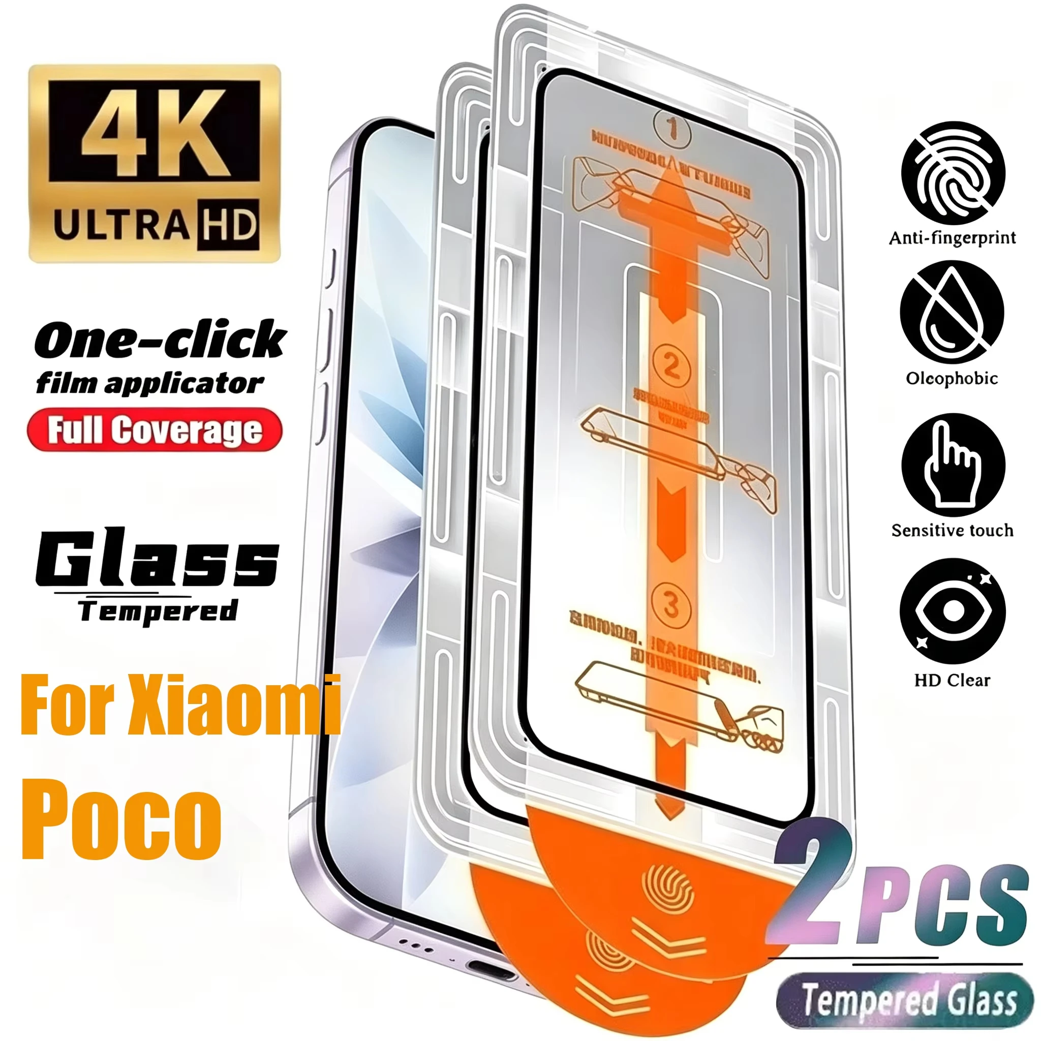 2PCS HD Tempered Glass For Xiaomi Poco X7 X6 Pro F7 M7 M6 F6 X5 F5 M5S F4 X4 Pro C75 C65 X3 Easy Installation Screen Protector