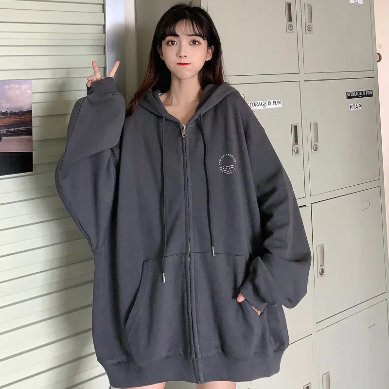 Oversized Hoodie Loose Zip-up Jacket 2022 Sweet Korean Autumn Candy Color Loose Hoodies Womens Clothing Y2k Streetwear