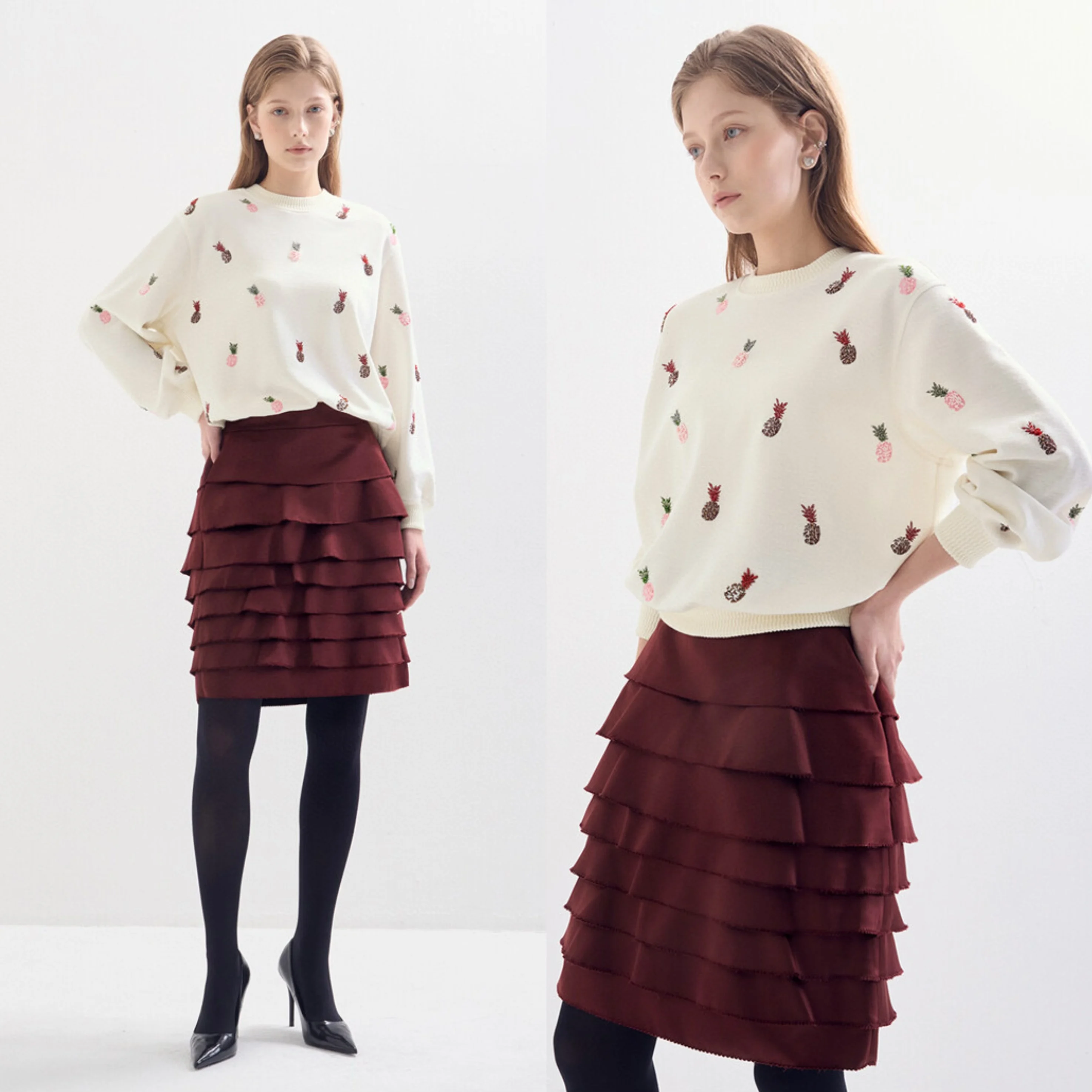 

Korean Sle Heavy Embroidery Sweatirt Knitted Faionable Glittering Pearl Decorated Loose Fit Long Sve round Ne Sweater