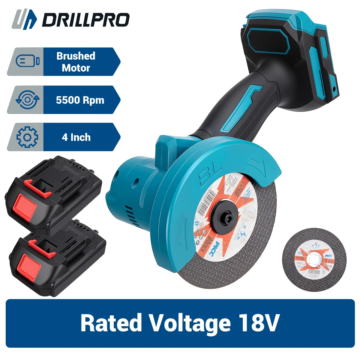 Drillpro Mini 4 Zoll Winkelschleifer Akku-Poliermaschine Holzbearbeitung Schneidschleifer Wiederaufladbarer EU-Stecker für 18 V-Batterie