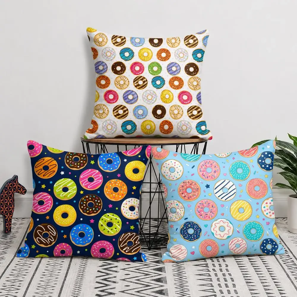 Sweet Donut Pattern Cushion Cover Short Plush Double Sided Printed Soft Pillow Case Home Sofa Decor Festival Gifts