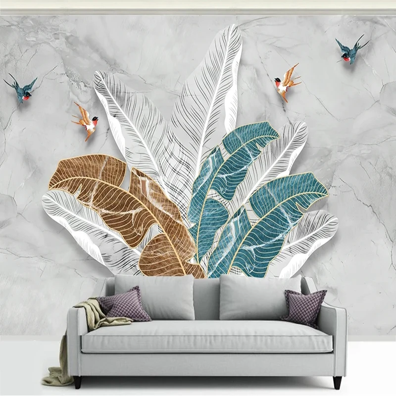 Custom Mural Wallpaper Nordic Line Tropical Leaves Fresco Living Room TV Sofa Bedroom Backdrop Home Decor Papel De Parede