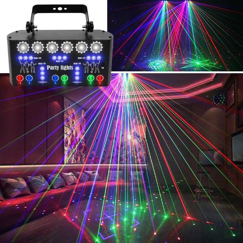 HCWE US PLUG 27 Eyes Upgraded Version Disco Ball Laser Light Adjustable LED UV 4 Major Control Modes Party Lights KTV Accessorie