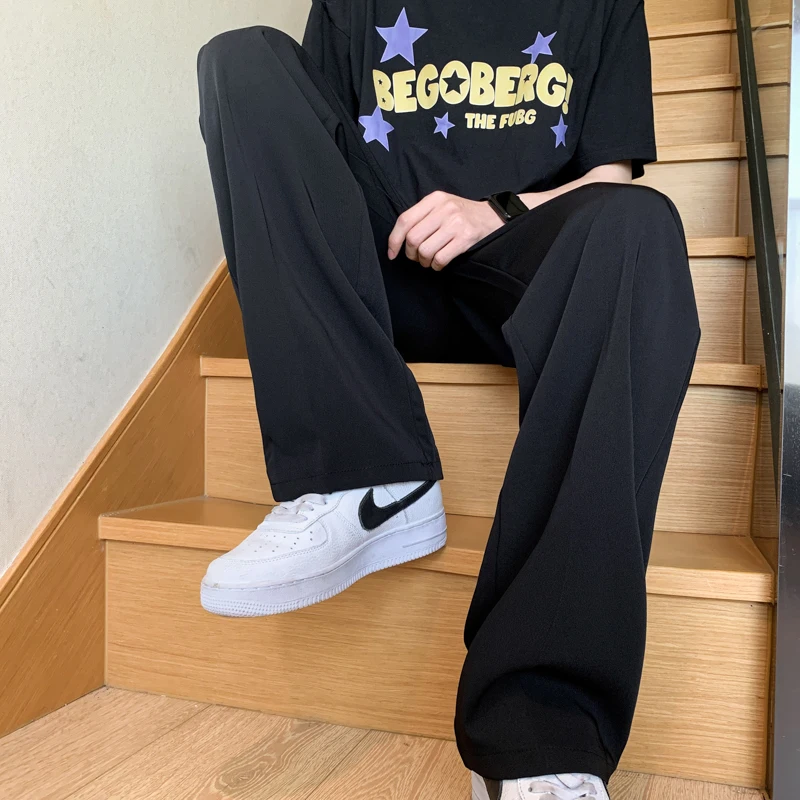 Summer Black Suit Pants Men Fashion Social Mens Dress Pants Korean Loose Straight Pants Mens Office Formal Trousers M-3XL