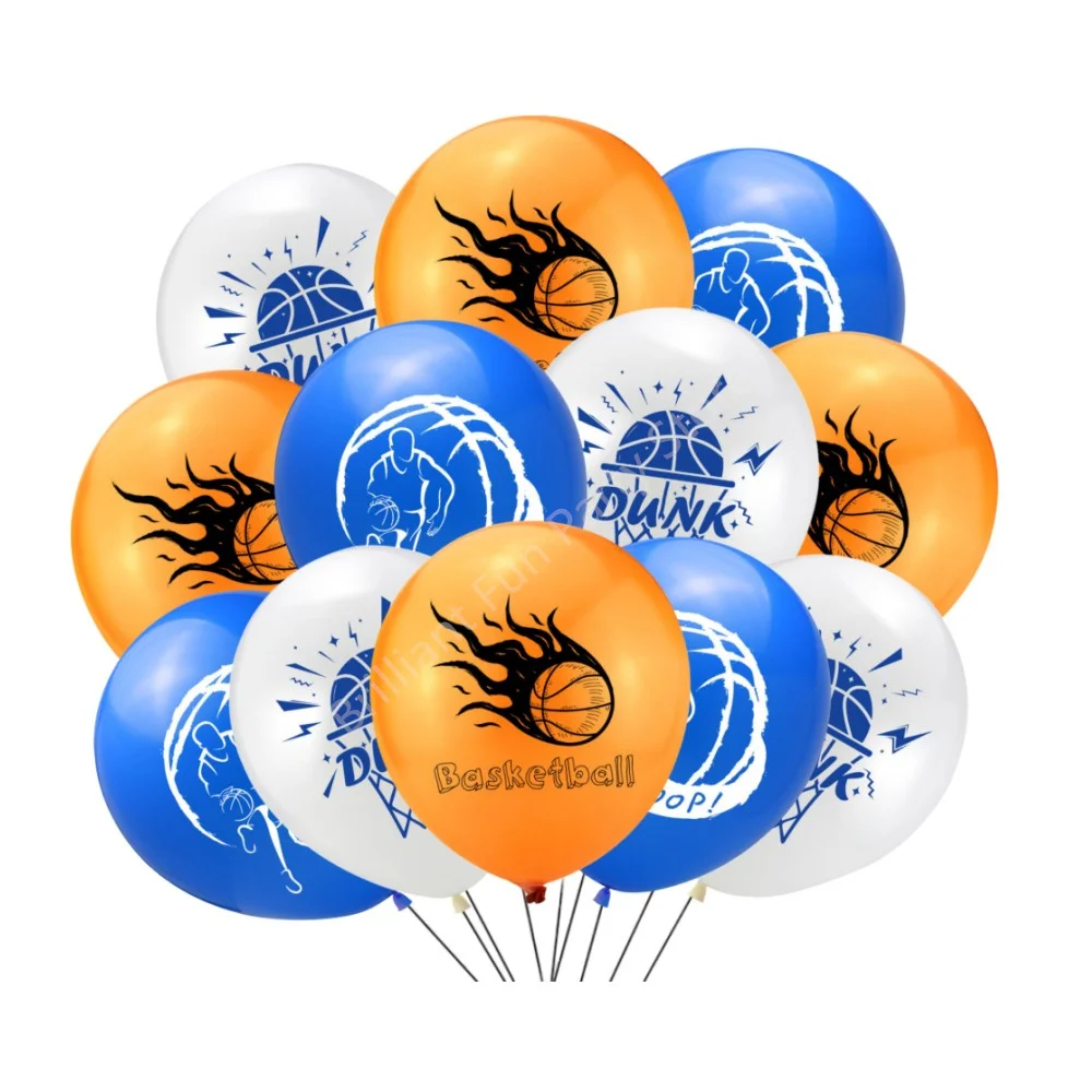 12pcs Basketball 12 Inch Latex Balloons Sports Game Balloon Decorations Kit for Basketball Birthday Baby Shower Party Supplies