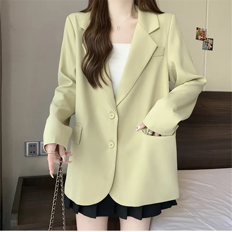 2024 Spring New Solid Color High-Grade Suit Jacket Woman Long Sleeve Blazer Loose Female Single-Breasted Outwear Streetwear W413