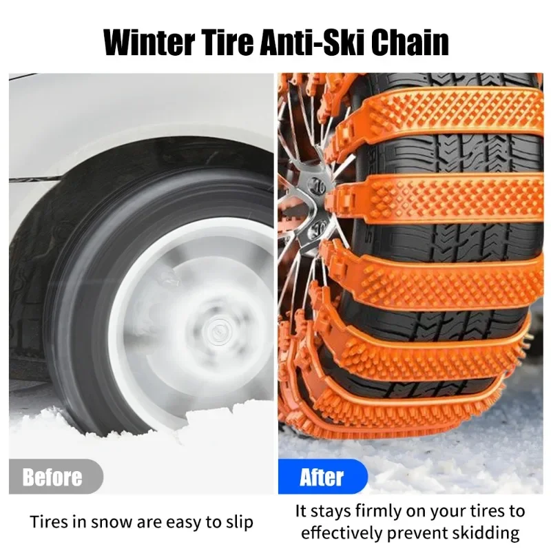 10PCS Car Tyre Anti-skid Chain Winter Anti-Slip Tyre Ties Outdoor Snow Orange Thickened Non Slip Chains Emergency Accessories