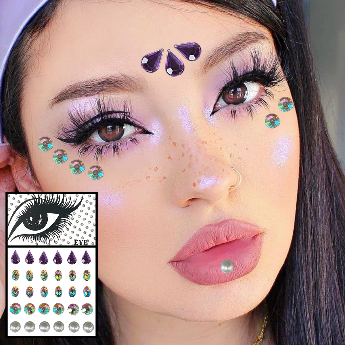 Gold Star Face Jewels Temporary Tattoos Eyes Eyebrow Rhinestones Gems Makeup Sticker Shiny Bindi Dots Jewelry DIY Nail Art Party