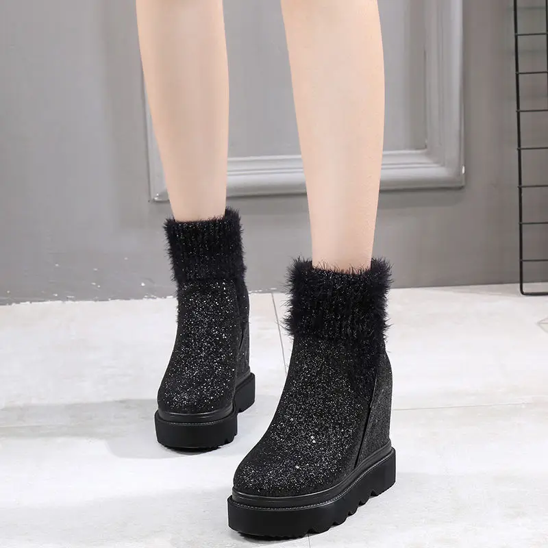 Fujin 10cm Synthetic Women Designer Shoes Autumn Spring Slip on Winter High Brand Knee Booties Bling Luxury Ankle Boots Sneakers