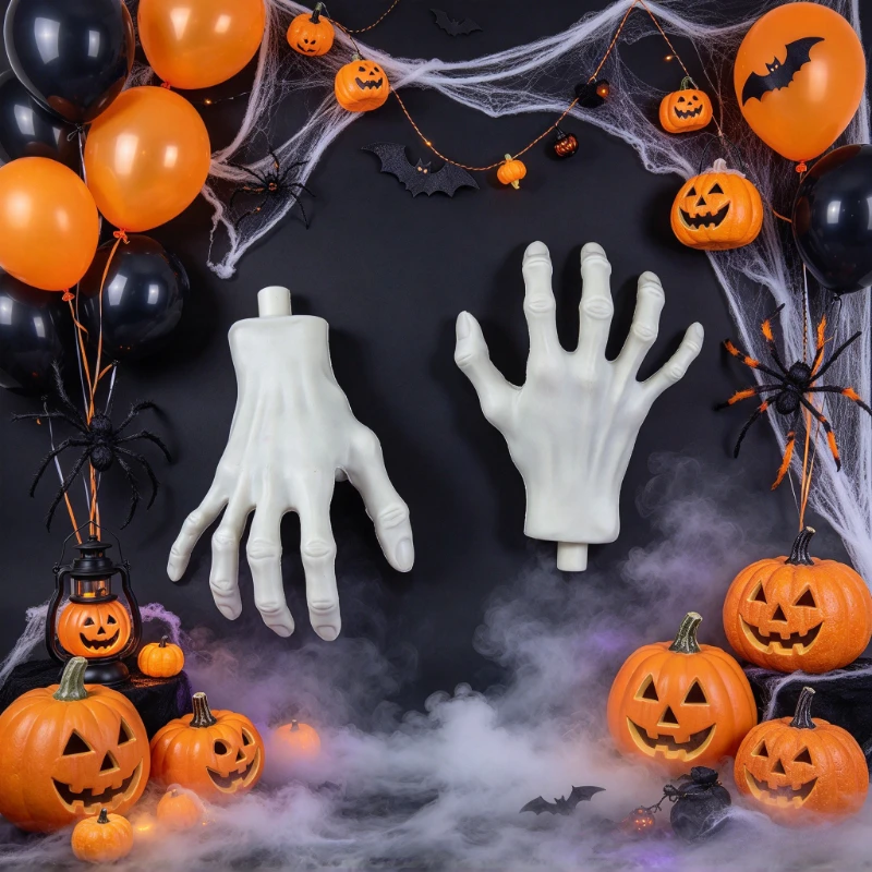 2pcs Realistic Life-Size Skeleton Hands, Fake Human Hands, Halloween Haunted House Zombie Graveyard Plastic Decor