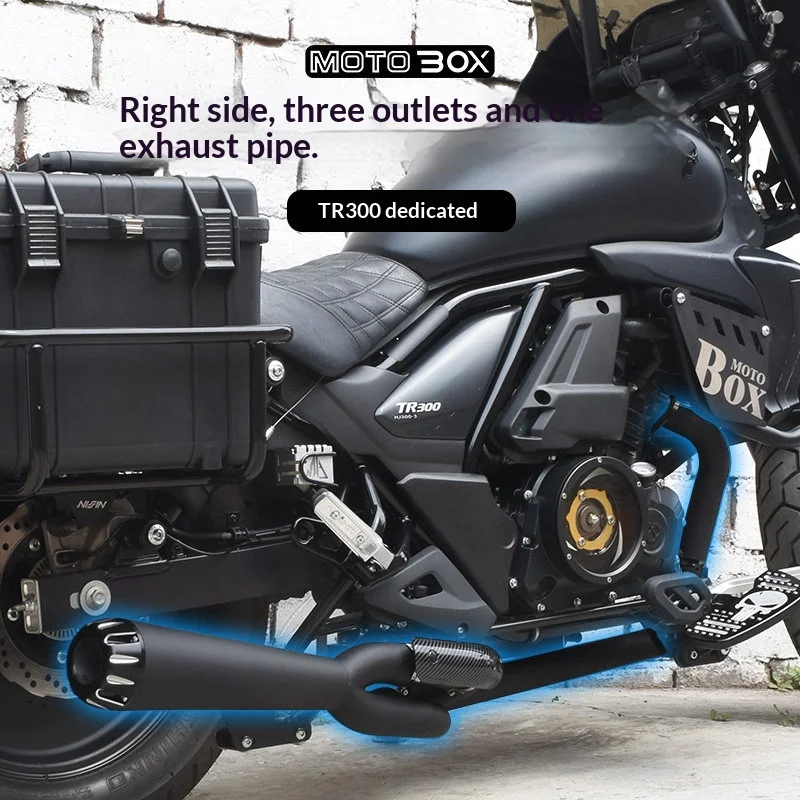 【Premium】For Haojue TR300 modification: Right-side dual-exhaust system with a single outlet each. Provides deep, rich sound. Cus