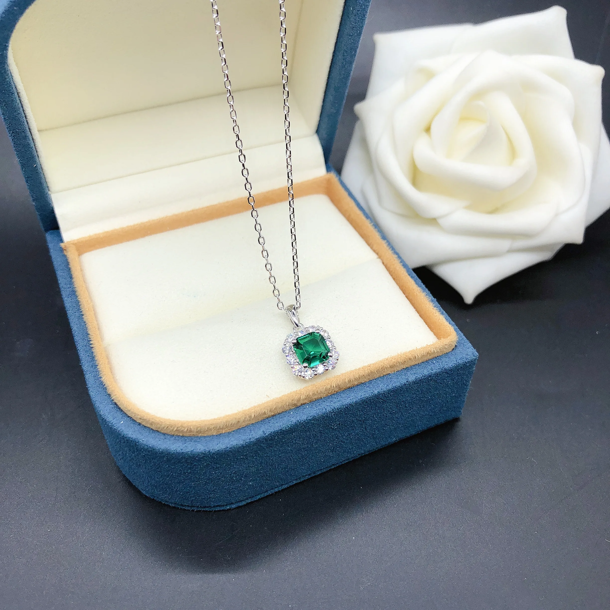 Vogue 1ct 6x6mm Asscher schliff im Labor gewachsene Smaragd Diamant Anhänger Halskette für Frauen 18 Karat 750 Weißgold Hochzeits schmuck 081 – Detail 2