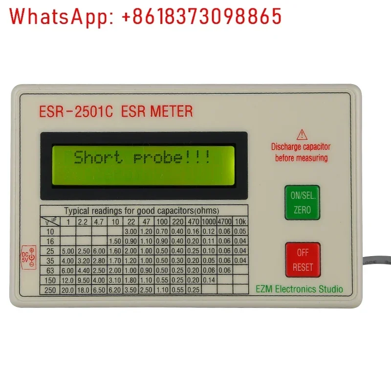 New ESR2501C Capacitor ESR DCR Tester Test In Circuit Capacitance Meter With Test Leads Clip Battery