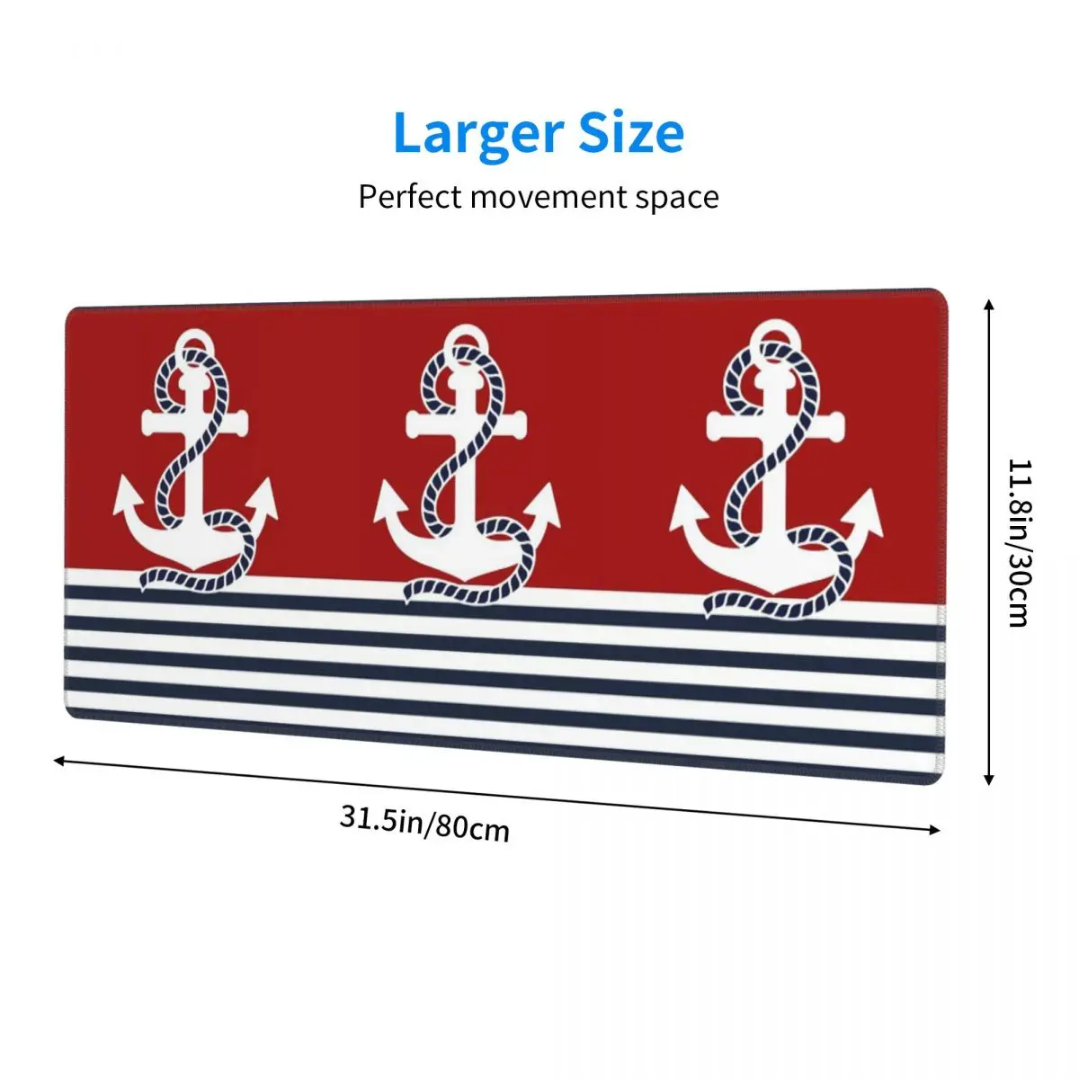 Large Mouse Pad Nautical Navy Blue Stripes And Boat Anchor Gamer PC Laptop Mats Keyboard Carpet Computer Gaming Desk Mat