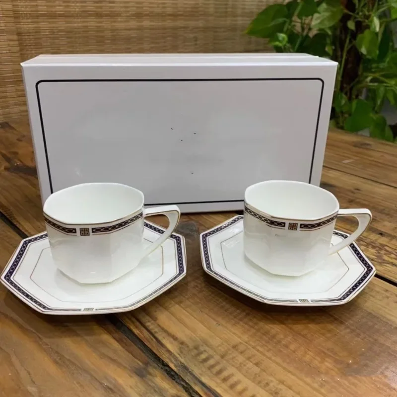 

European-style Pure White Simple Breakfast Cup Bone Porcelain Home Office Cafe Couple Cup and Plate Set Gift Box