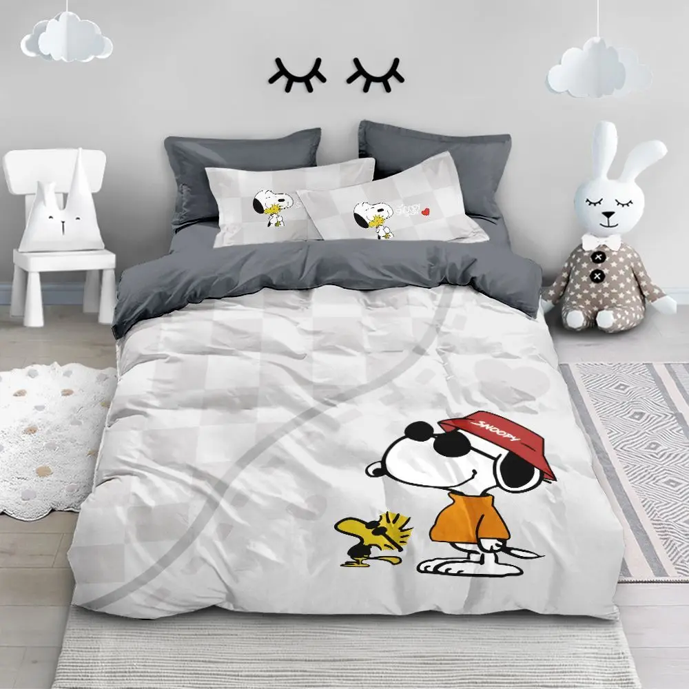 Original Double-sided Cotton Snoopy Four-piece Set 100% Cotton Cartoon Children's Bed Sheet Quilt Cover Pillowcase