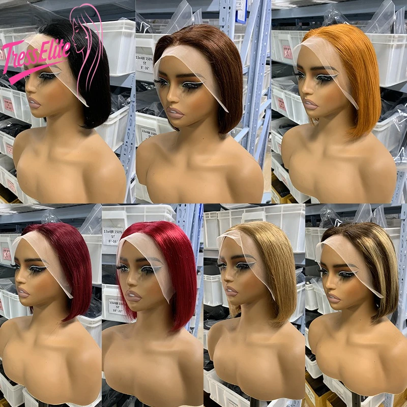 

13x4 Lace Frontal Human Hair Wig 12A Double Drawn 6inch Bob Natural Looking Texture Soft Durable Breathable Easy To Style