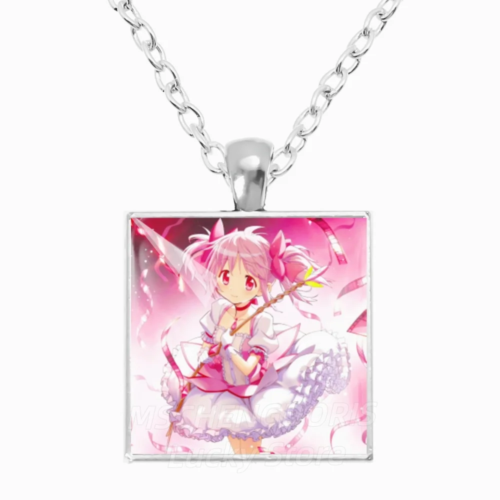 Puella Magi Madoka Magica Necklace Kaname Madoka Akemi Homura Miki Sayaka Cosplay Square Pendant Necklace Charm Jewelry Gift