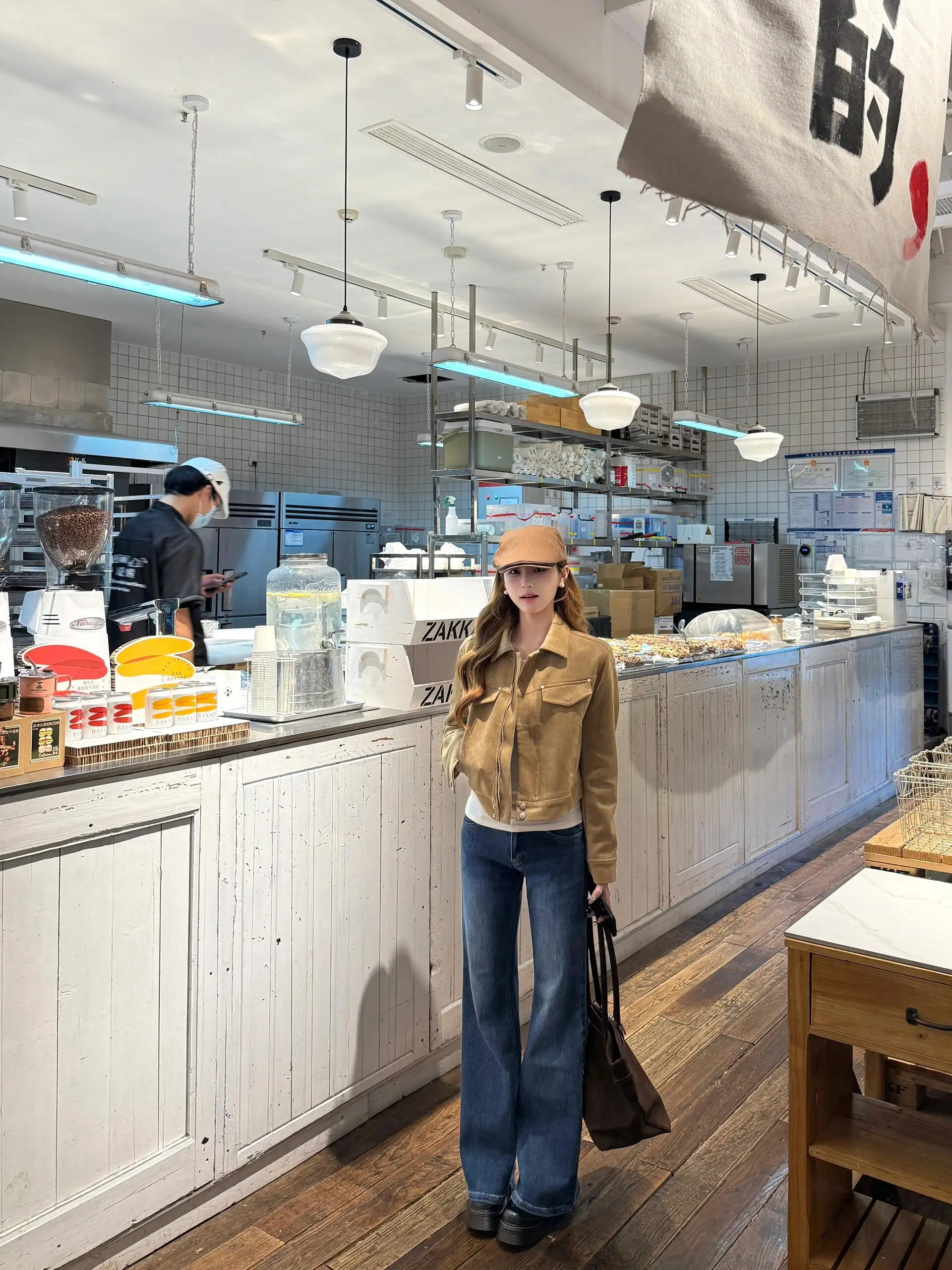 Retro American Brown Suede ort Jaet Women's Loose Personali Motorcycle Jaet Top Autumn Winter Faion Ele