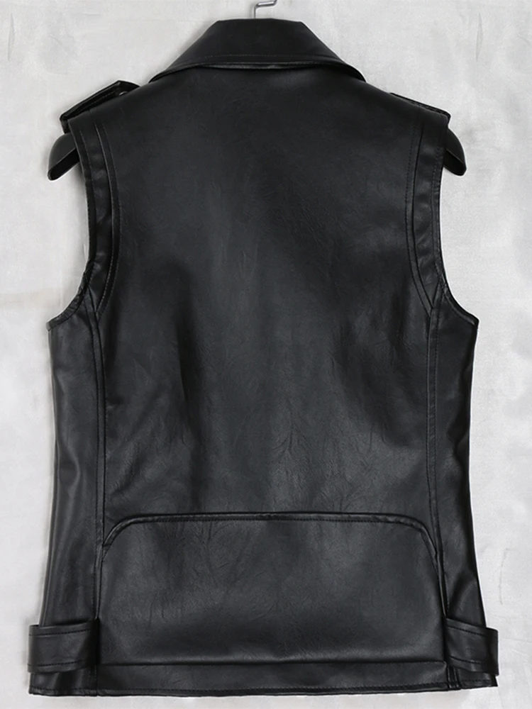 Nerazzurri Spring Black short motorcycle vest leather for women zipper Fall faux leather biker vest women clothing for women