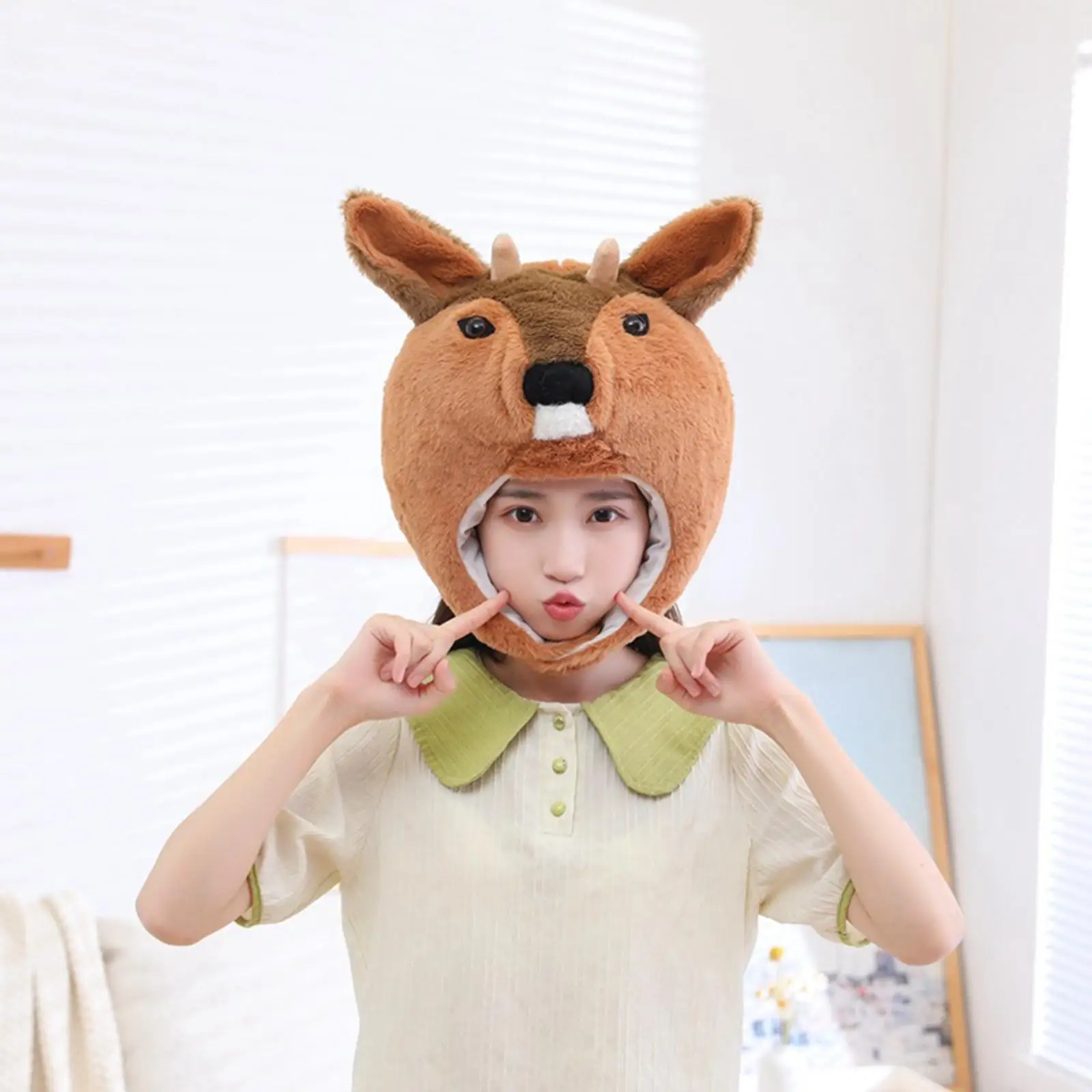 Lovely Plush Roe Deer Hat Cap Funny Comfortable Head Cover for Holiday Girls