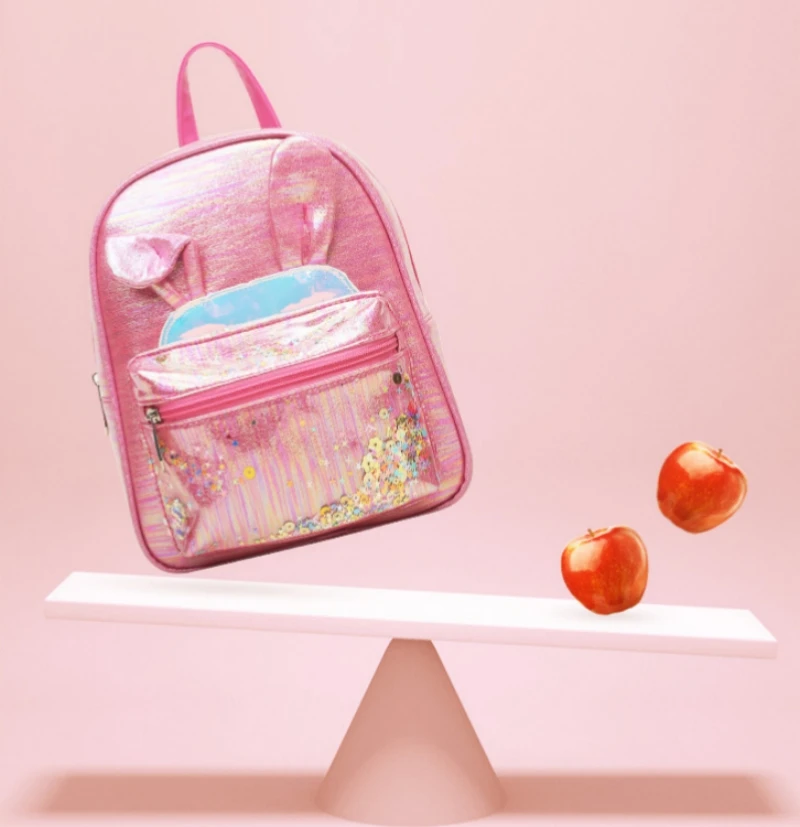 Mochila con lentejuelas con nombre personalizado para niños, bolso de moda con orejas plegadas, conejo, Princesa de dibujos animados, lindo
