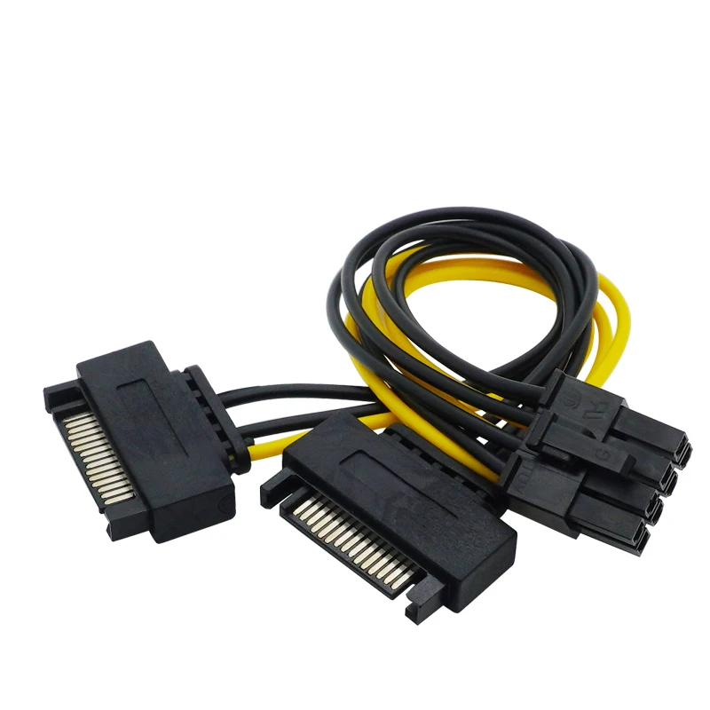 Câble adaptateur d'alimentation PCIE SATA 15 broches à 8 broches, 18cm, 1 pièce, double carte graphique, pour le minage de Bitcoin