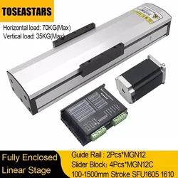Fully Enclosed Linear Rail Guide Slide Stage Dust Cover 90mm Width 100-1500mm Stroke SFU1605 1610 For Nema 23 Stepper Motor