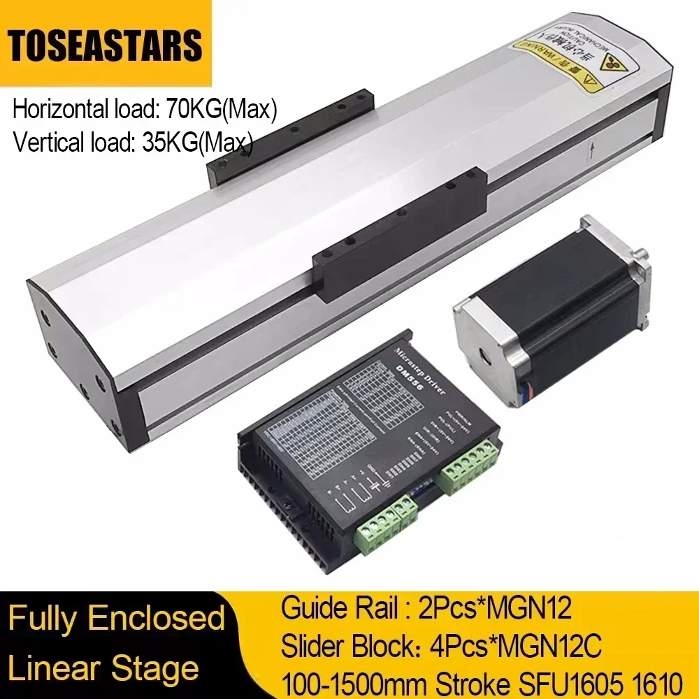 Fully Enclosed Linear Rail Guide Slide Stage Dust Cover 90mm Width 100-1500mm Stroke SFU1605 1610 For Nema 23 Stepper Motor