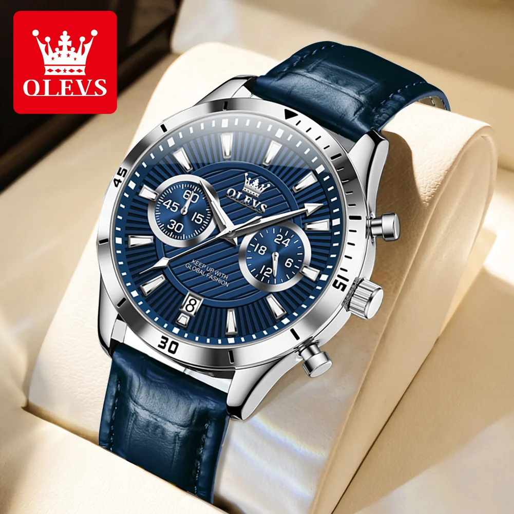 OLEVS offre spéciale montre pour hommes à Quartz 24 heures affichage en cuir chronographe Sport