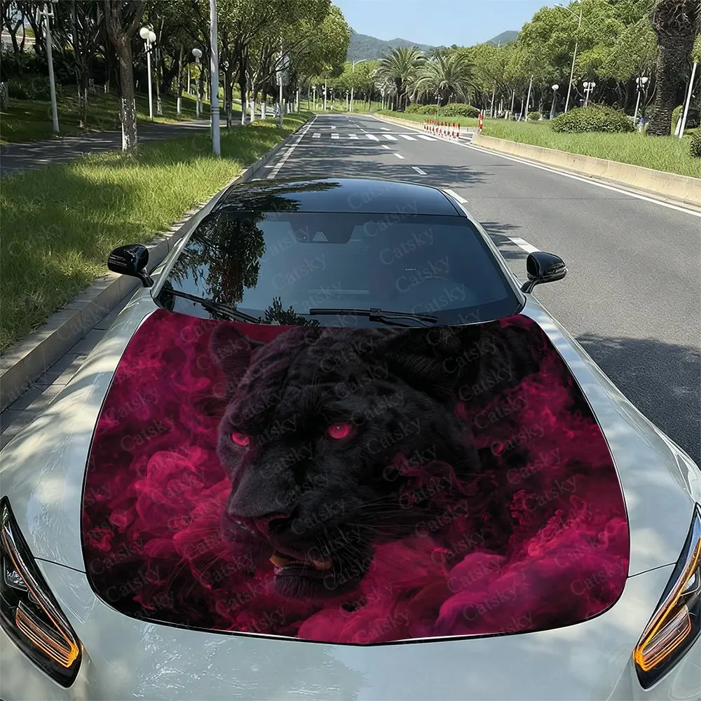 Red Eyed Bloody Leopard Car Vinyl Wrap - Waterproof PVC Self-Adhesive Scratch-Resistant Sticker For Engine Cover