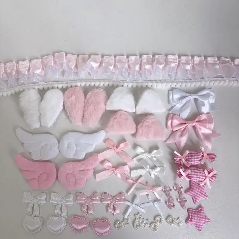 DIY Craft Accessory Set Mixed Material Lace Ribbon Bow Angel Wing Star Ornament for Christmas Decor Making