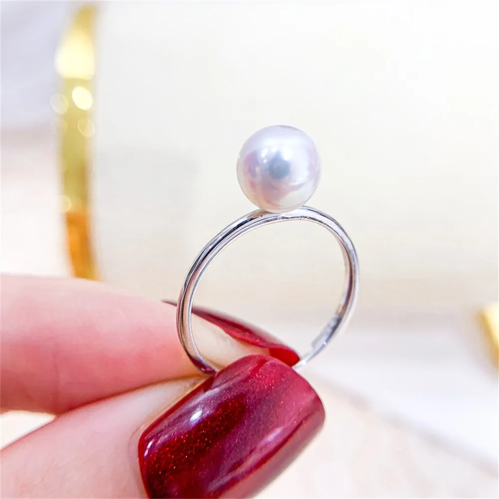 

DIY Pearl Ring Accessories S925 Pure Silver Ring Empty Set Light Edition Ring Silver Jewelry Women's Fit 6-8mm Round Beads Z019