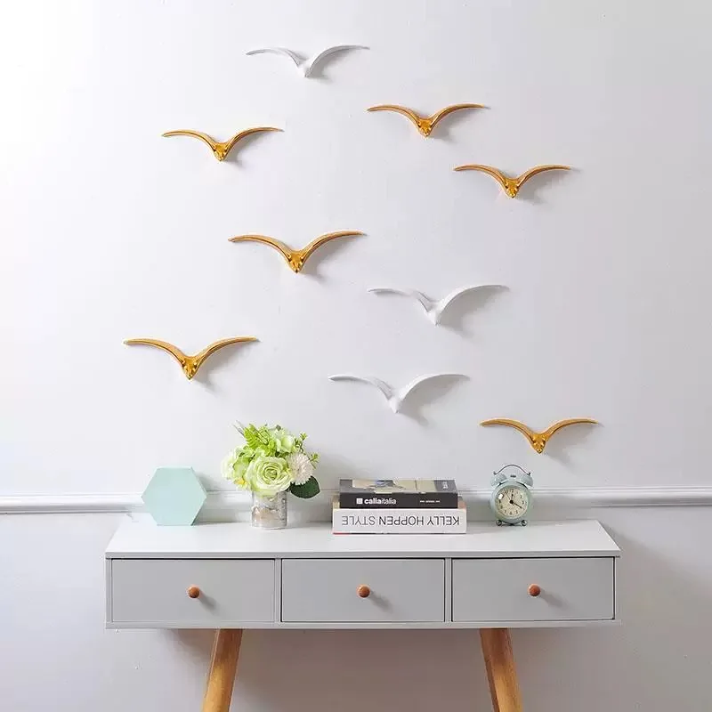 Ceramics Pendant Three-dimensional Little Bird Background Wall Decoration Wild Seagull Golden Modern Home