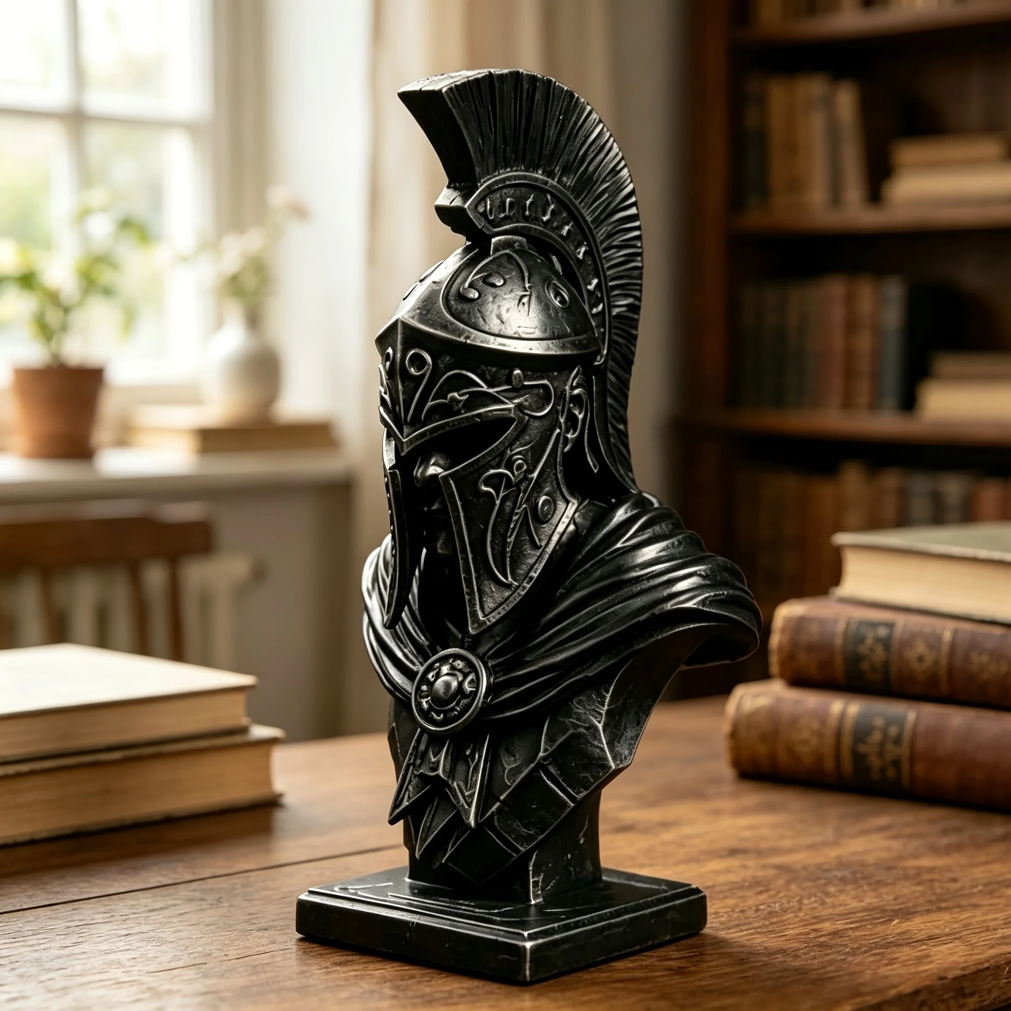 Vintage Spartan Warrior Bust Statue 3D Printed  Ancient Greek Brave Helmet Soldier Sculpture Figurine for Office Desk Home Decor - view 6
