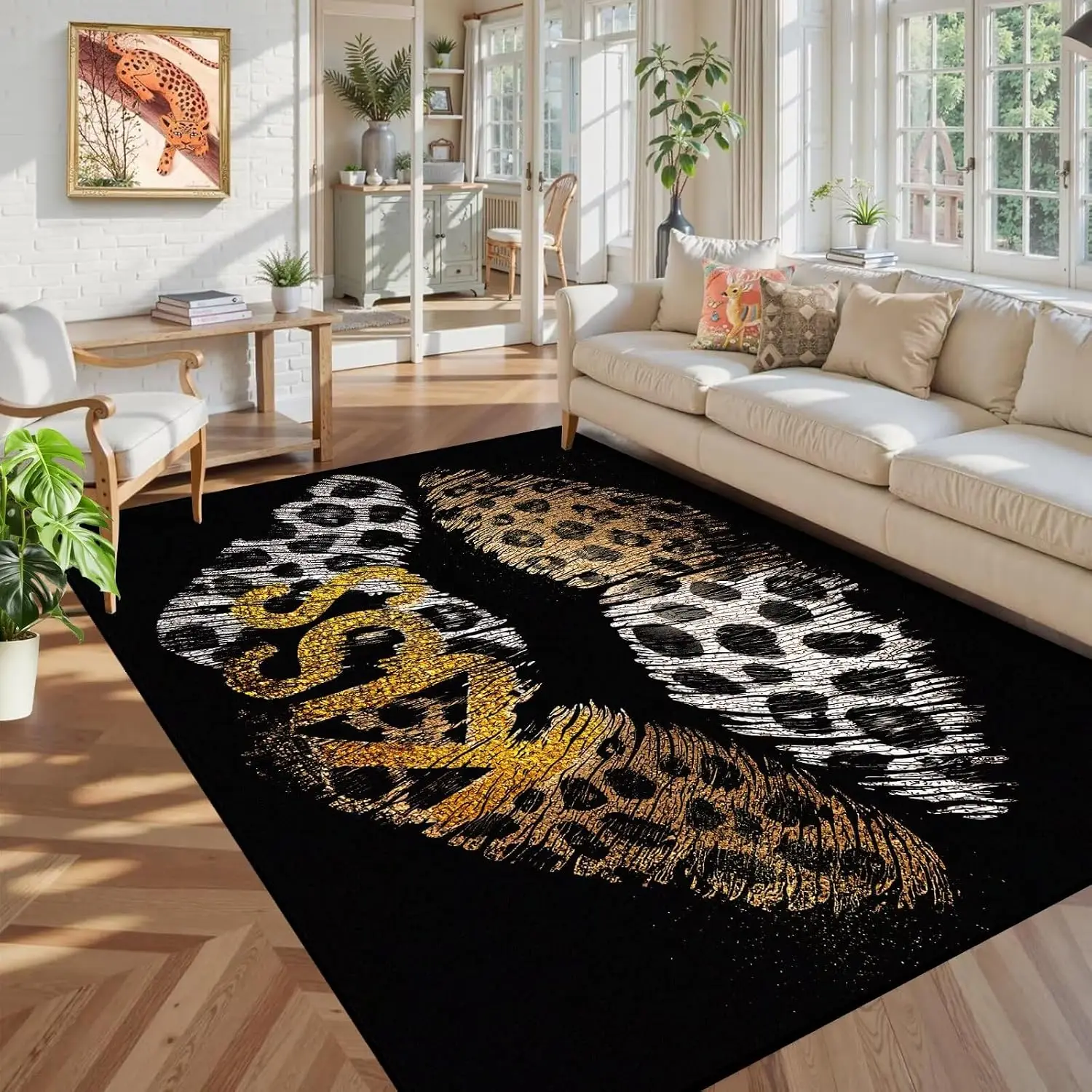 Black Cheetah Leopard Washable Rug, Soft Non-Slip Carpet for Bedroom Living Room Playroom