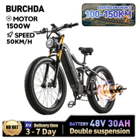 BURCHDA HC26 1500W50KM/H Mountain Electric Bicycle 48V30AH Lithium Battery 26Inch 4.0Fatbike Electric Bike For Adults Motorcycle