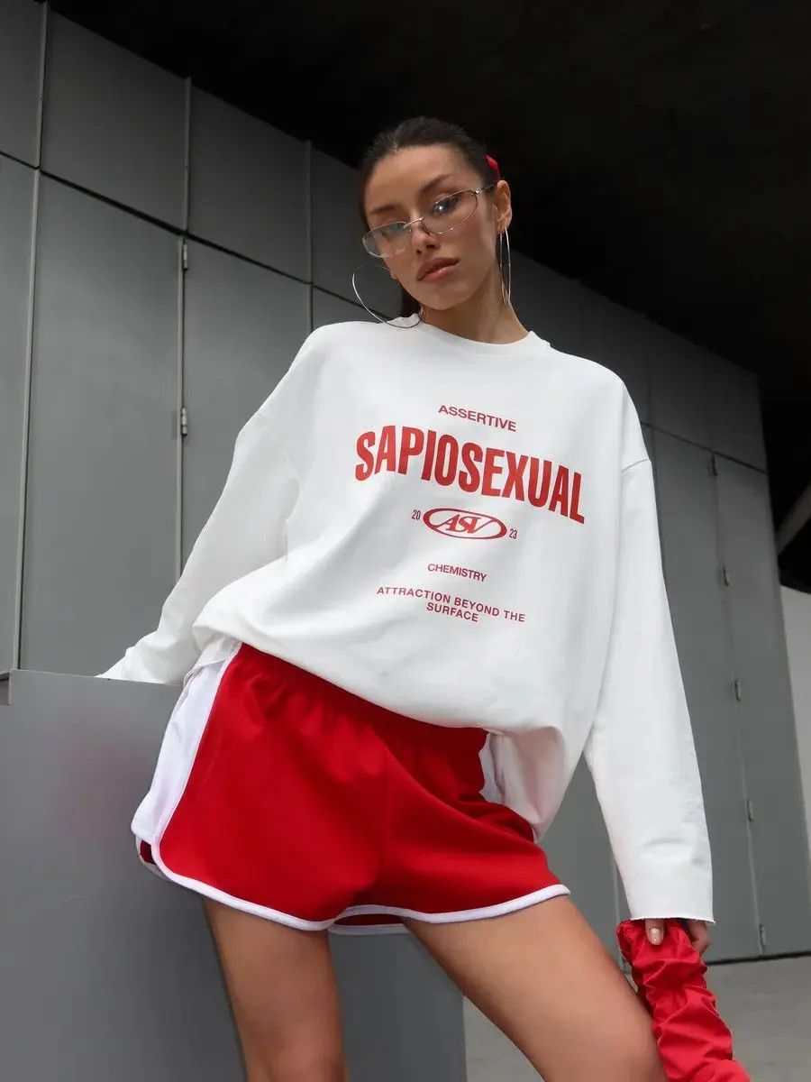 Vintage assertivo carta emblema impresso 100% algodão manga longa camisetas moletom fino outono retro topos temperamento feminino menina