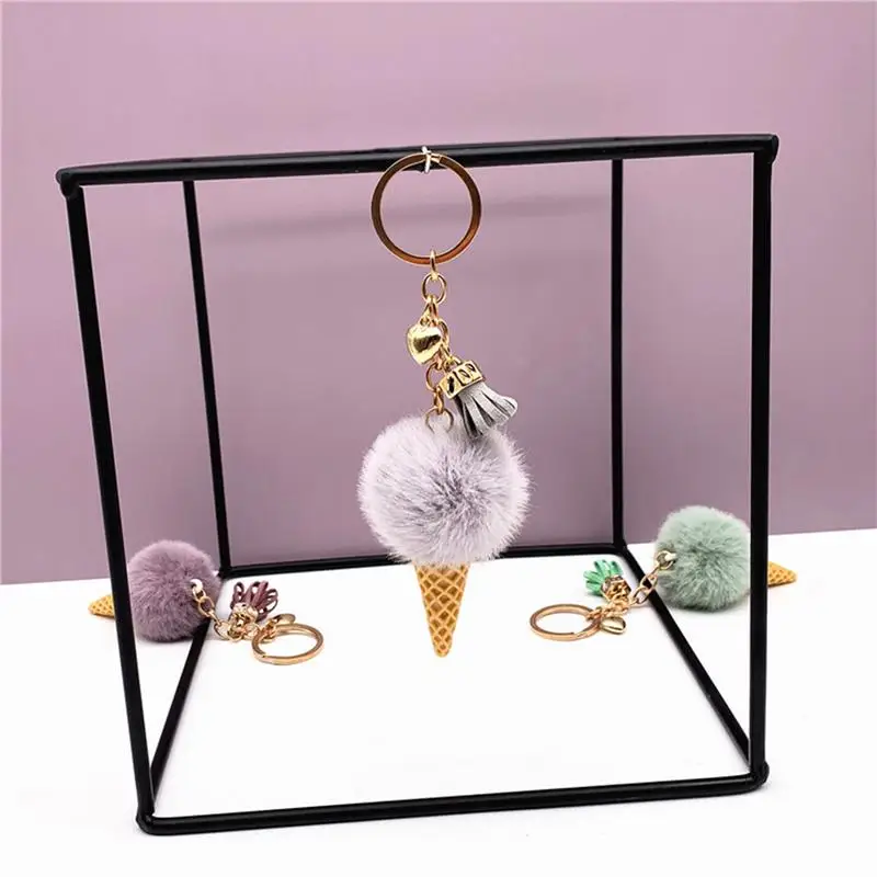 Ice Cream Decor Key Holder Stuffed Plush Ice Cream Key Holder Stuffed Toys Pompom Key Holder 14.5cm/5.7inch Pom Pom Puff Ball